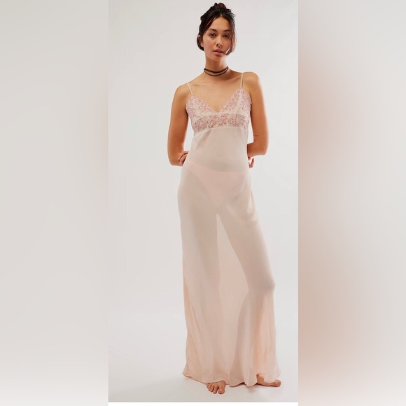 Free People Dresses & Skirts - Free People Midnight Magic pink sheer Maxi Slip dress size medium brand new